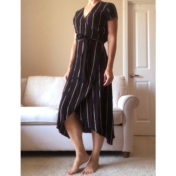 Ann Taylor Loft Black & Pink Striped Wrap Dress - Picture 5 of 9